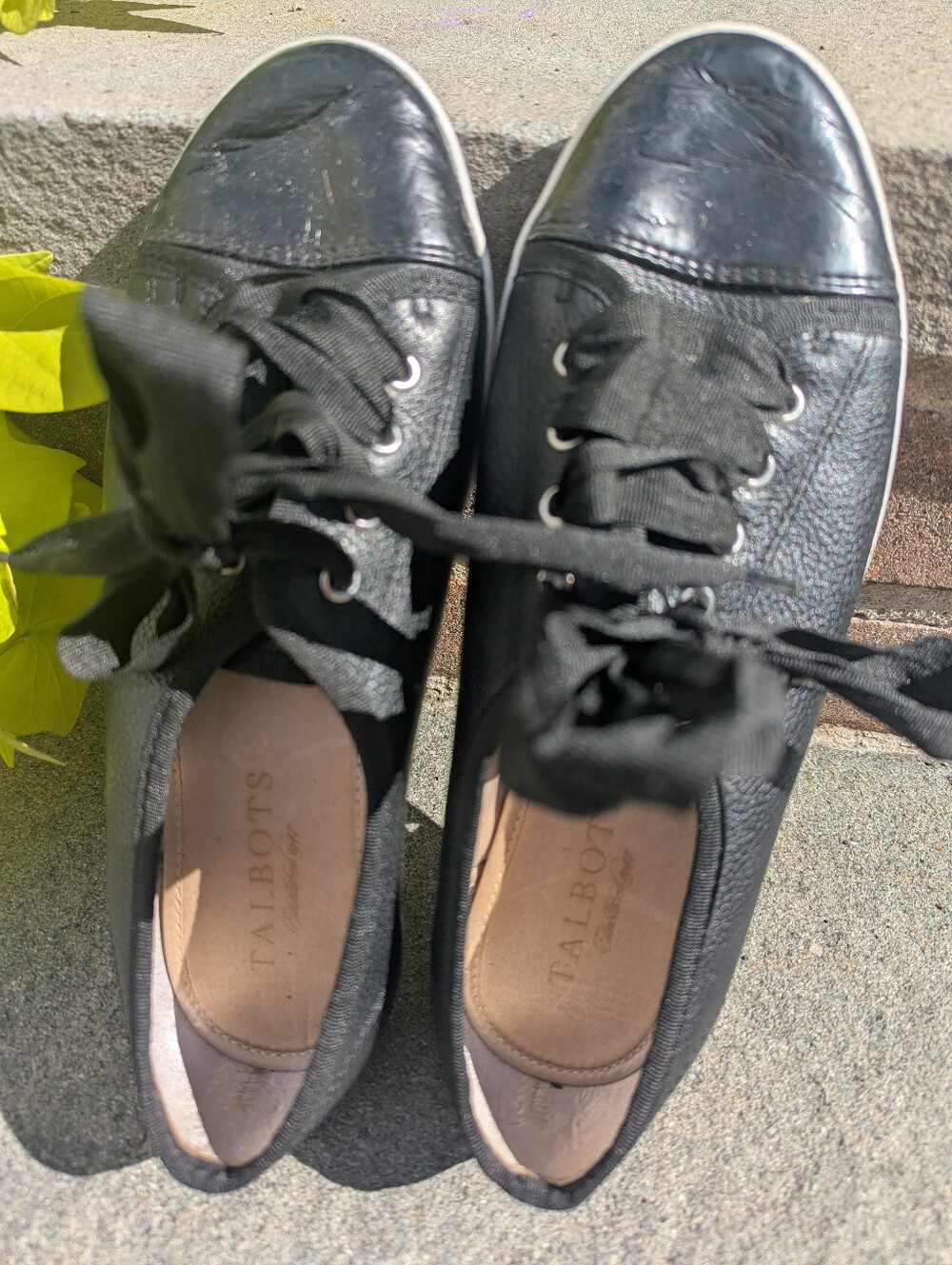 Talbots Black Leather Lace-Up Sneakers with Satin Laces